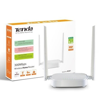 TENDA N-301 ROUTER DUAL ANTENNA N-300 MODEM ROUTER | EASY SETUP | HIGH SPEED ROUTER- Tenda Wireless WIFI Router WI-FI Signal-Repeater Booster Extender WISP Home Network RJ45 4 Ports 300Mbps with Wireless Access Tanda WiFi Router-